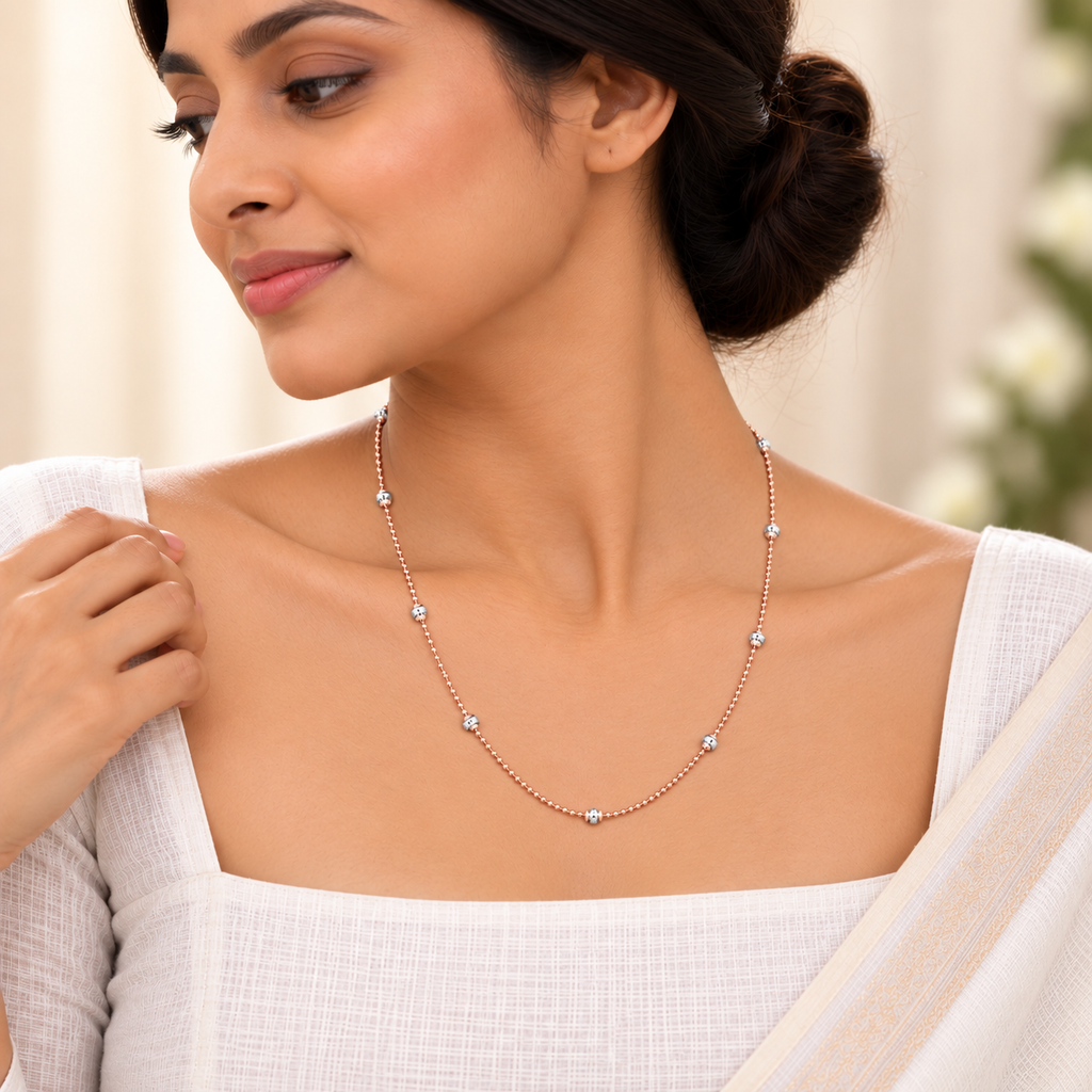 Silver Rosegold Swirl Bead Station Chain