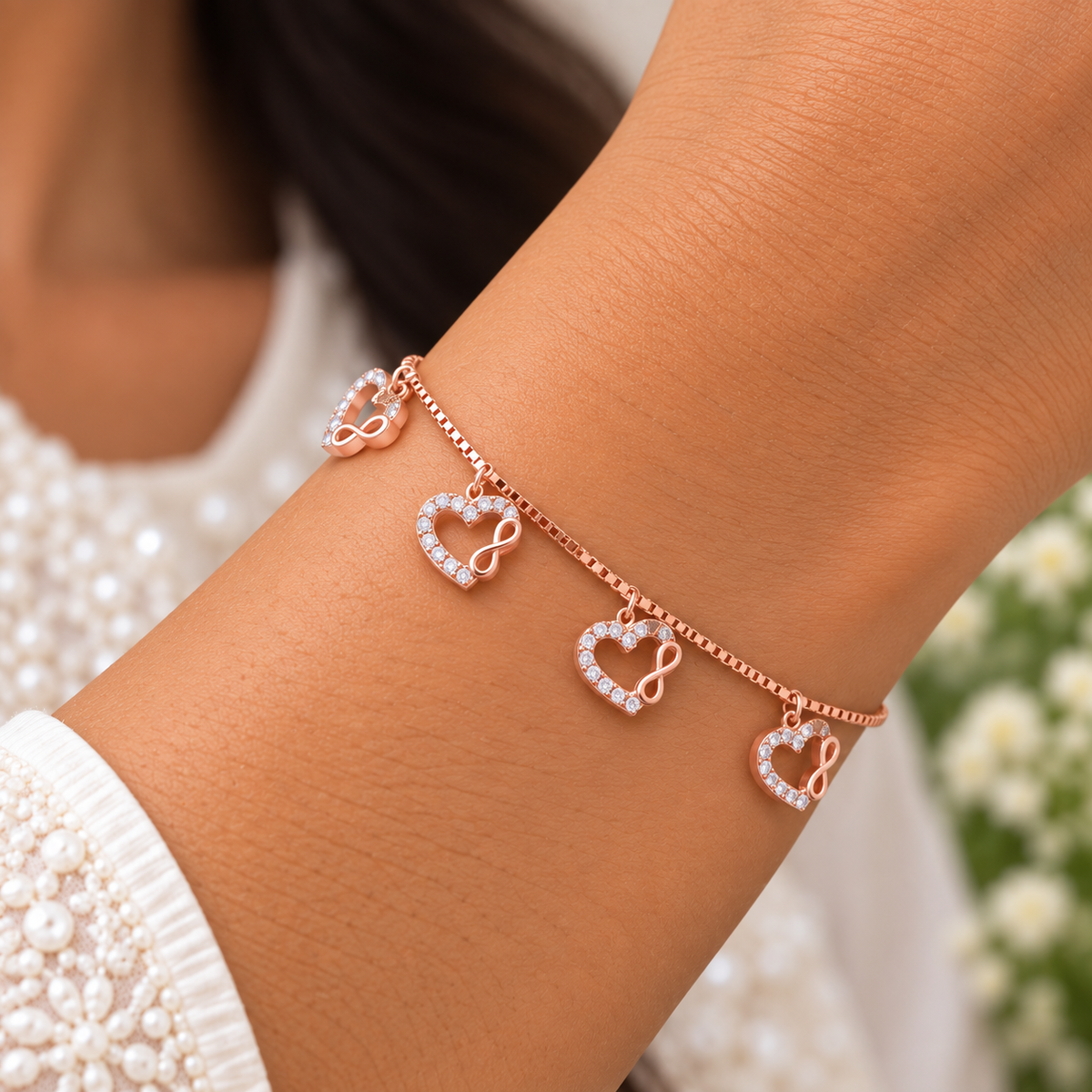 Silver Rosegold Infinity Heart Charm Bracelet