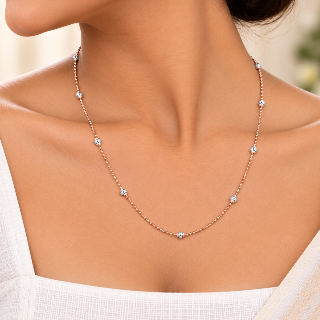 Silver Rosegold Swirl Bead Station Chain