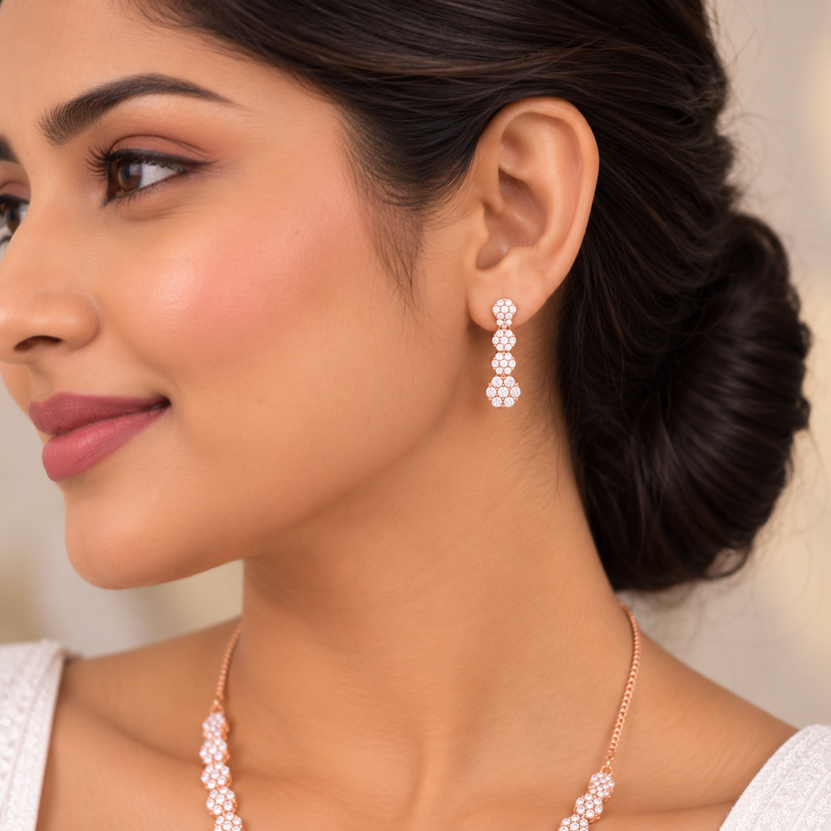 Silver Rose Gold Lumina Cluster Necklace Set