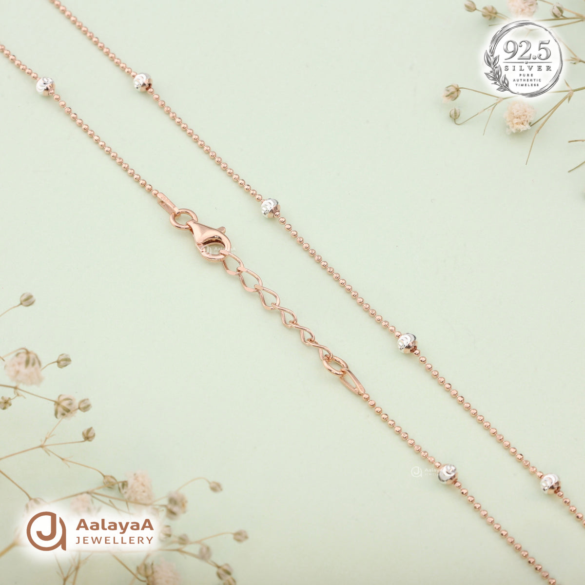 Silver Rosegold Swirl Bead Station Chain