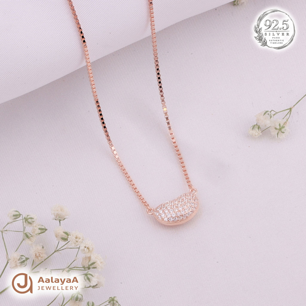 Silver RoseGold Crystal Crescent Chain Pendant