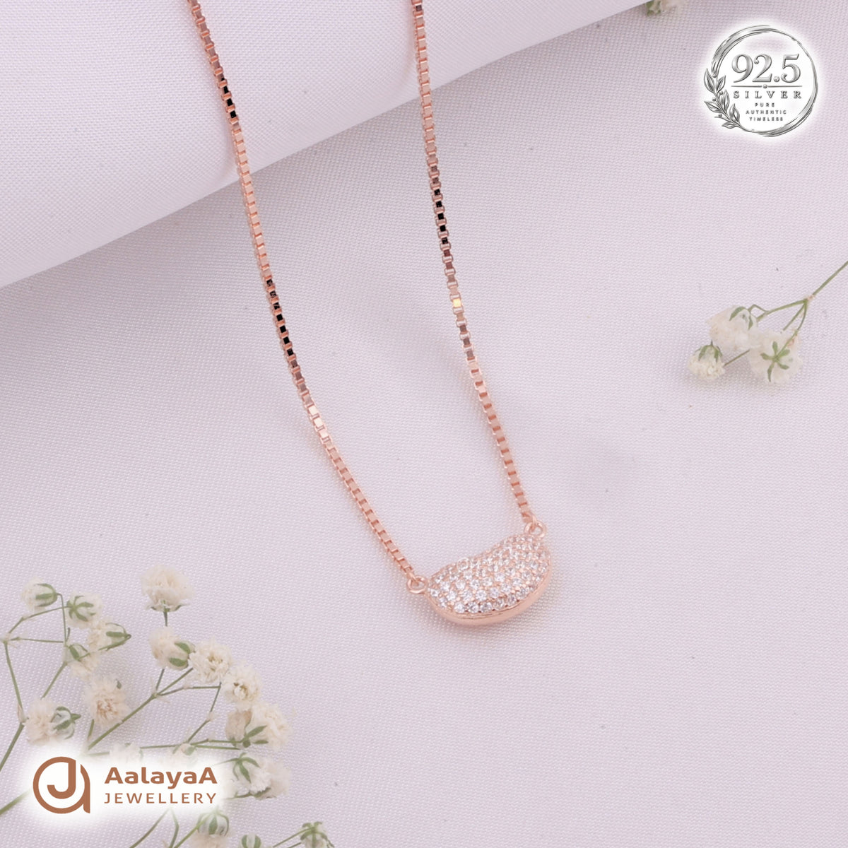 Silver RoseGold Crystal Crescent Chain Pendant