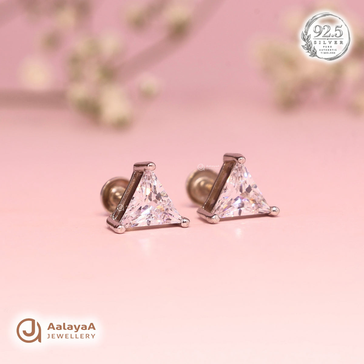 Silver Crystal Triangle Earring