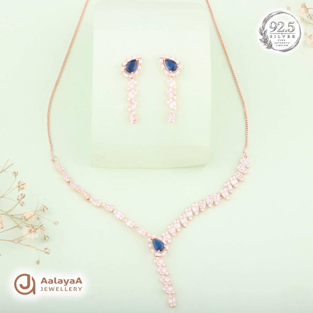 Silver Rose Gold Sapphire Elegance Necklace Set