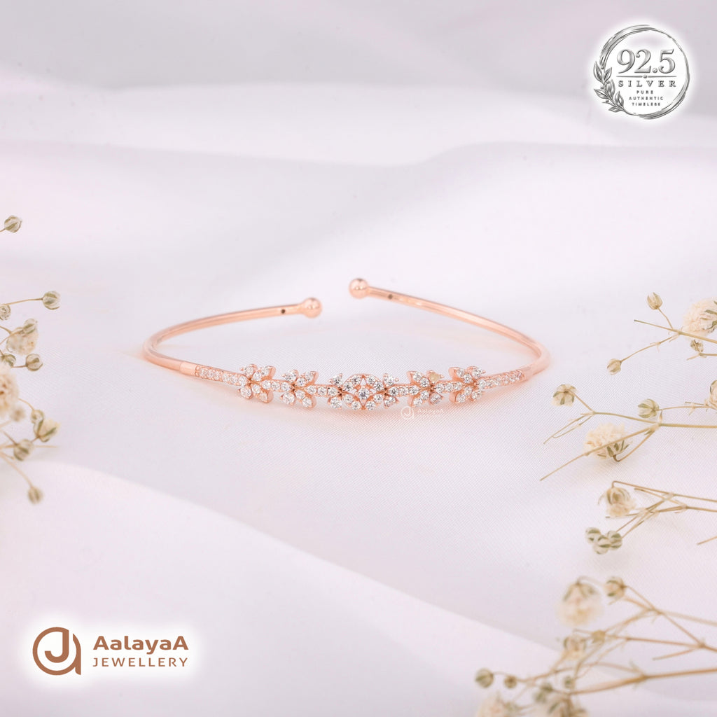 Silver Rosegold Floral Crown Kada