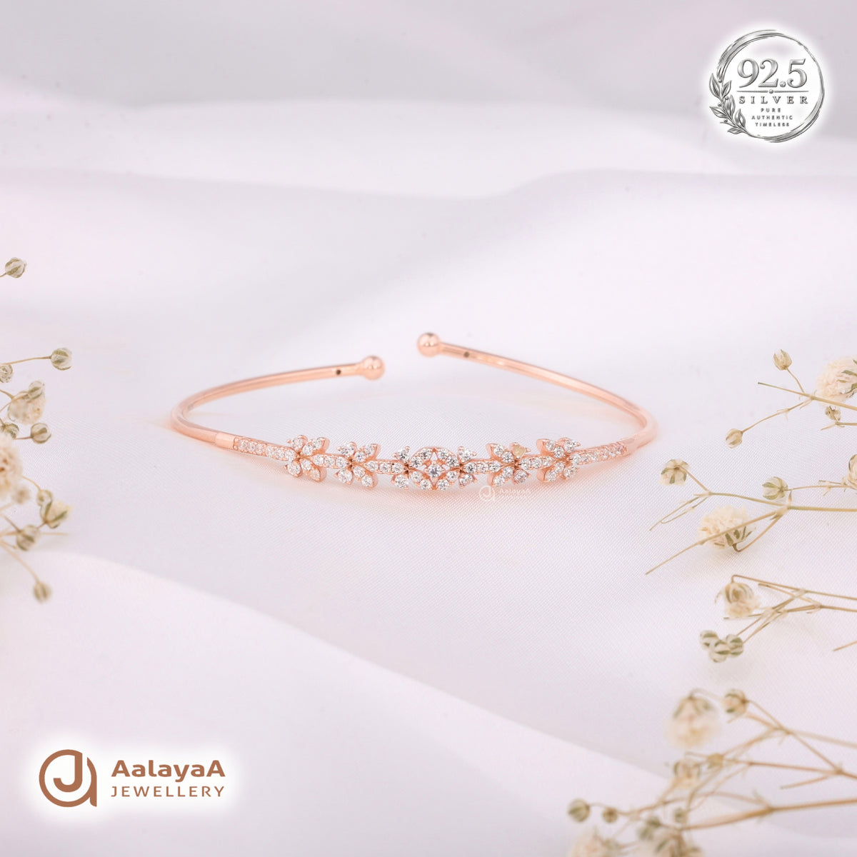 Silver Rosegold Floral Crown Kada