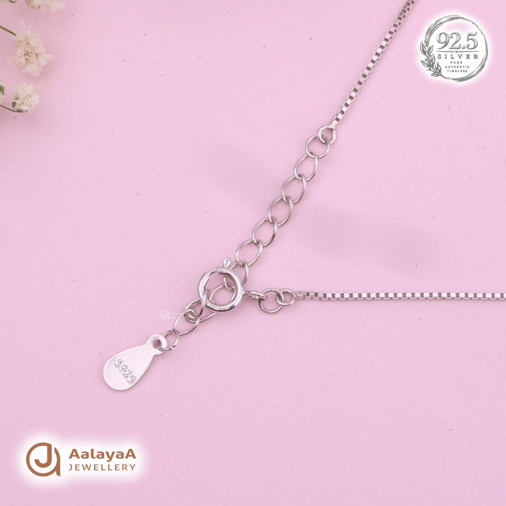 Silver Crystal Halo Leaf Chain Pendant