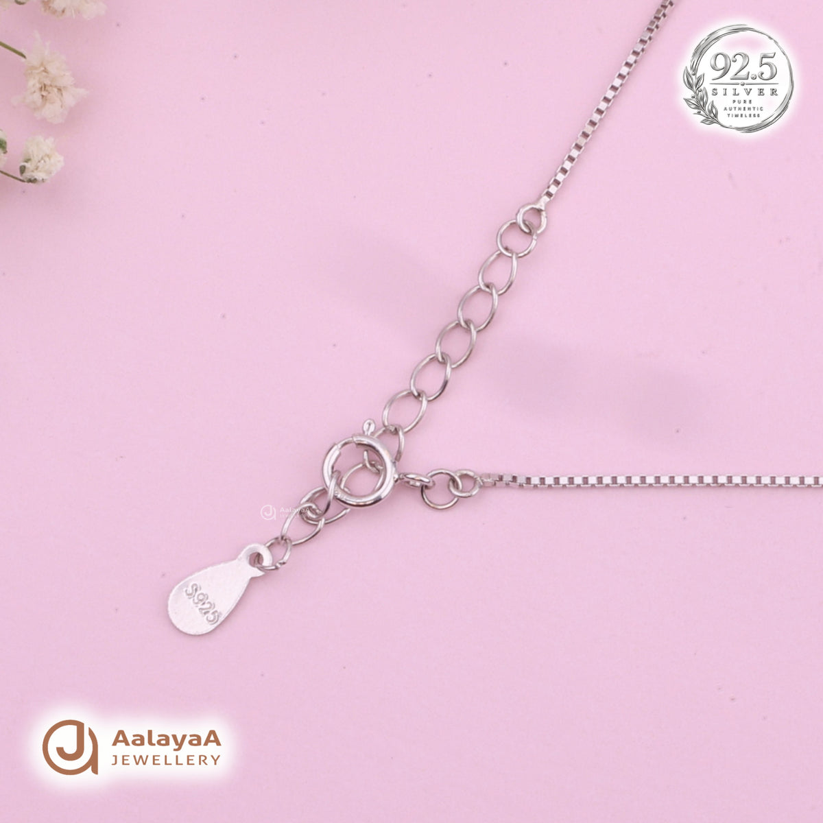Silver Crystal Halo Leaf Chain Pendant