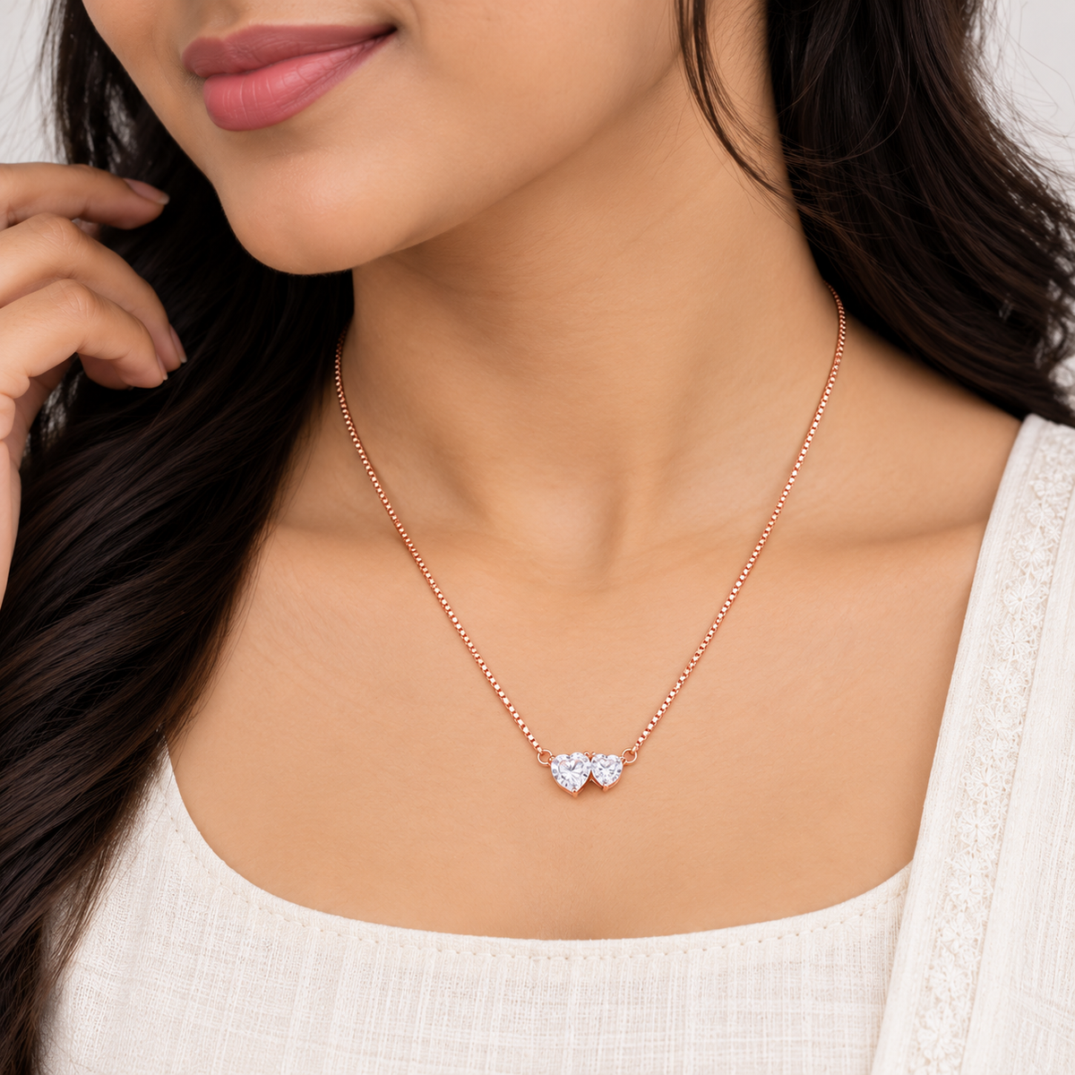 Silver Rosegold Double Heart Chain Pendant