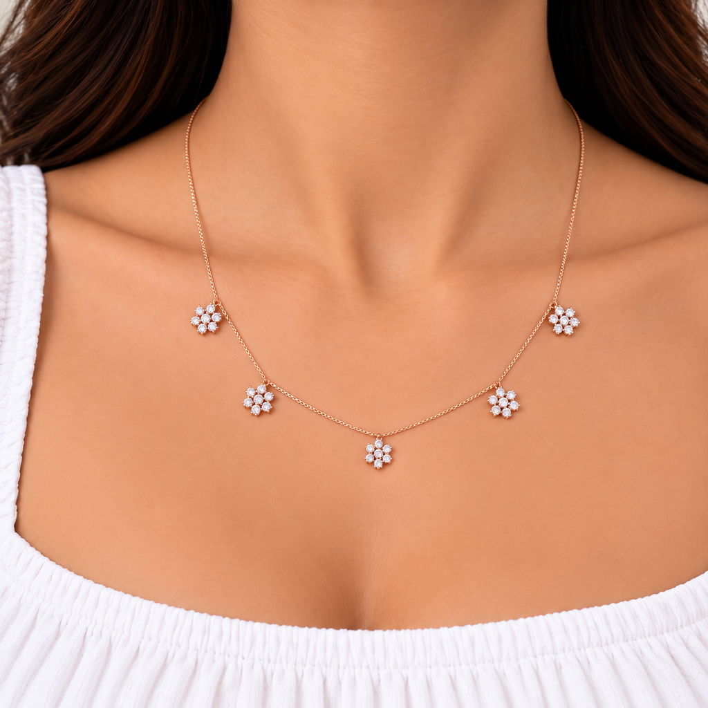 Silver RoseGold Serena Floral Necklace Set