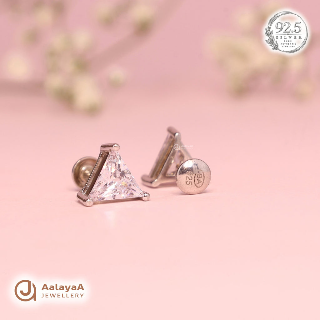 Silver Crystal Triangle Earring