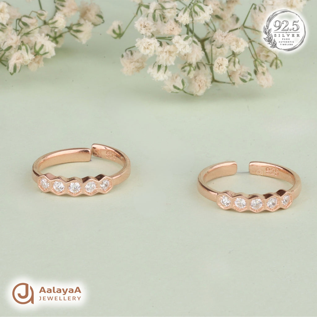 Silver RoseGold Five Stone Sparkle Toe Ring