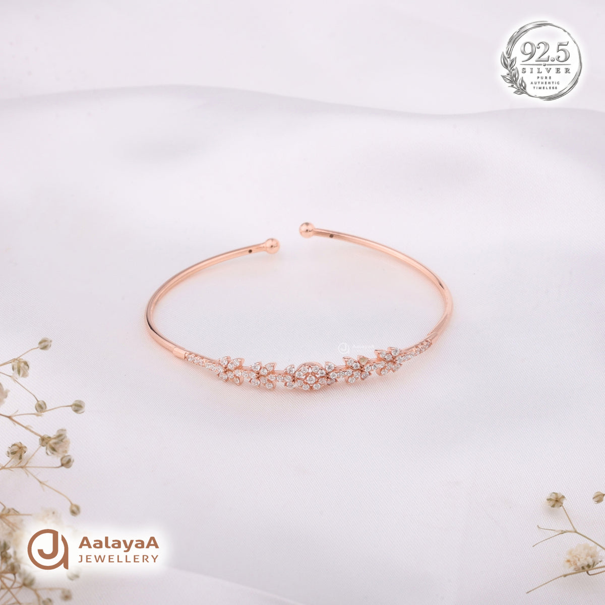 Silver Rosegold Floral Crown Kada