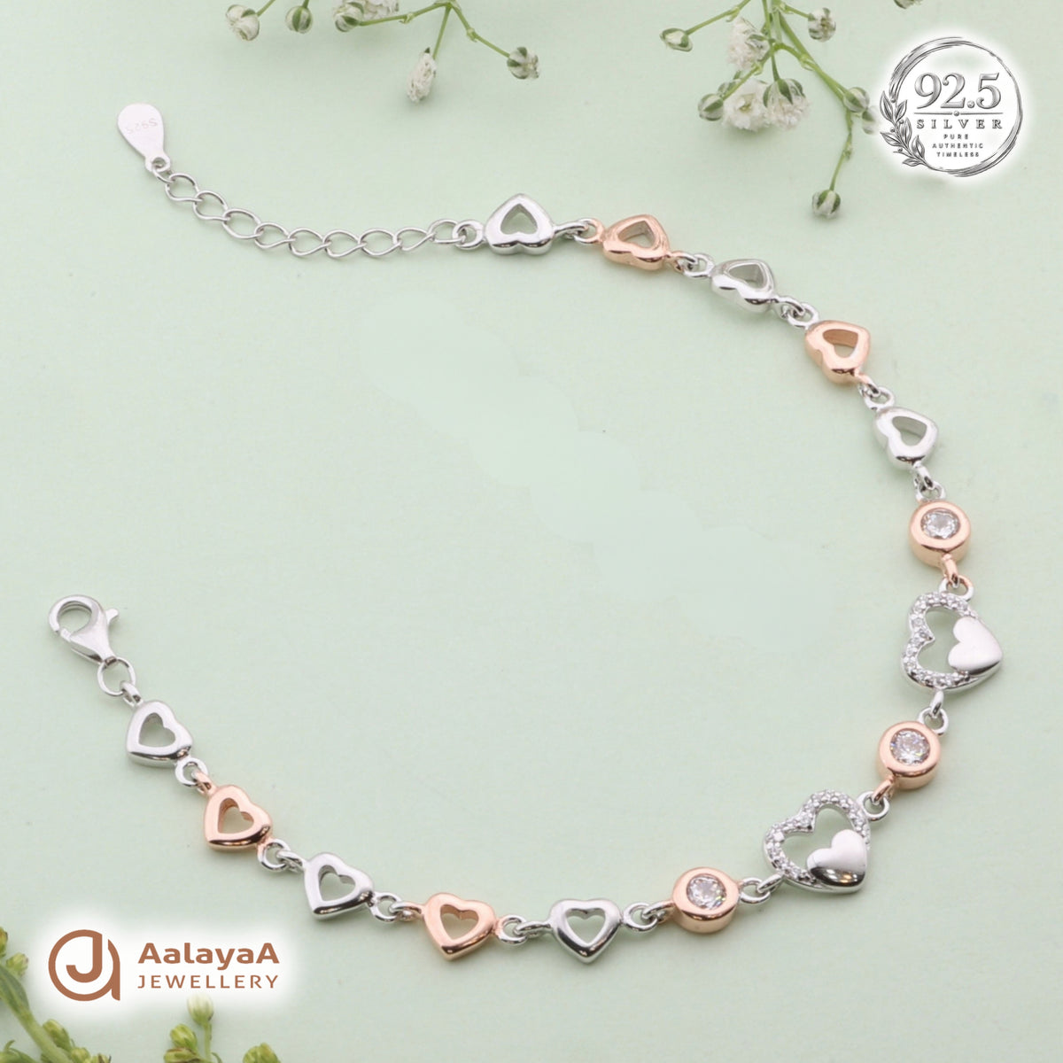 Silver Rosegold Sparkling Hearts Bracelet