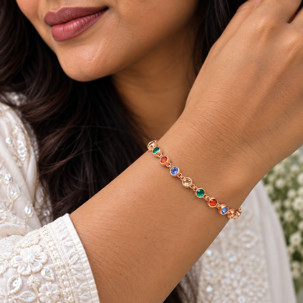 Silver Rosegold Rainbow Crystal Bracelet