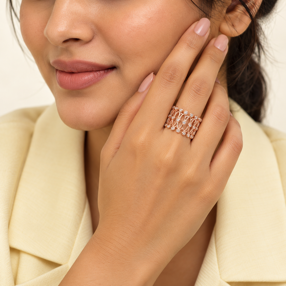 Silver Rosegold Crystal Circle Ring Cum Kada