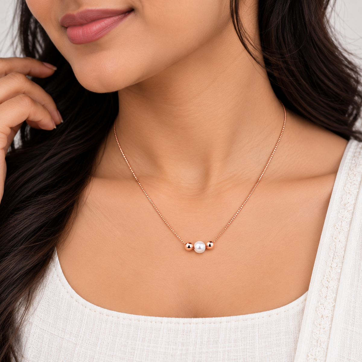 Silver Rosegold Pearl Drop Chain Pendant