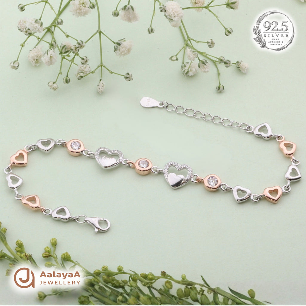 Silver Rosegold Sparkling Hearts Bracelet