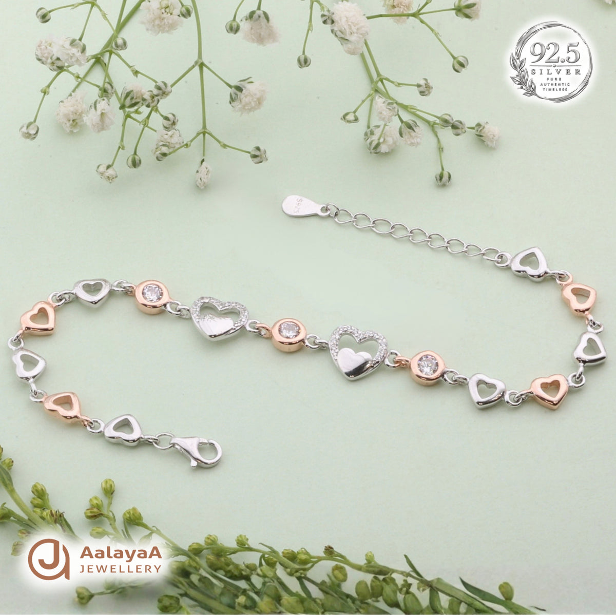 Silver Rosegold Sparkling Hearts Bracelet