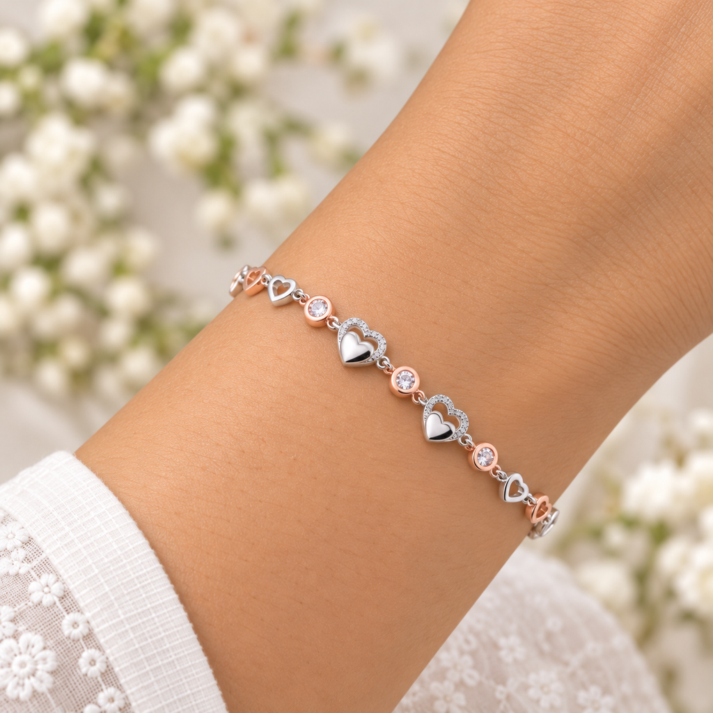 Silver Rosegold Sparkling Hearts Bracelet