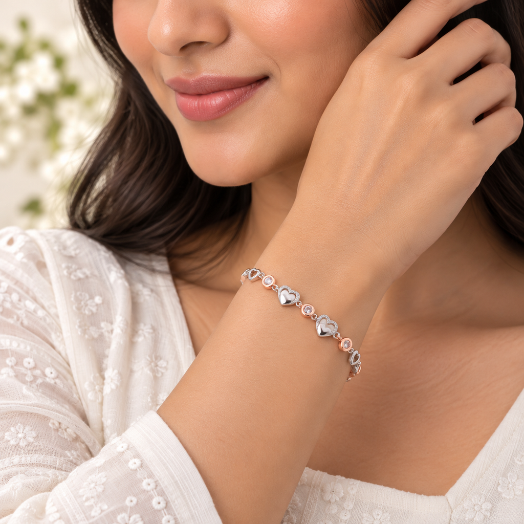 Silver Rosegold Sparkling Hearts Bracelet
