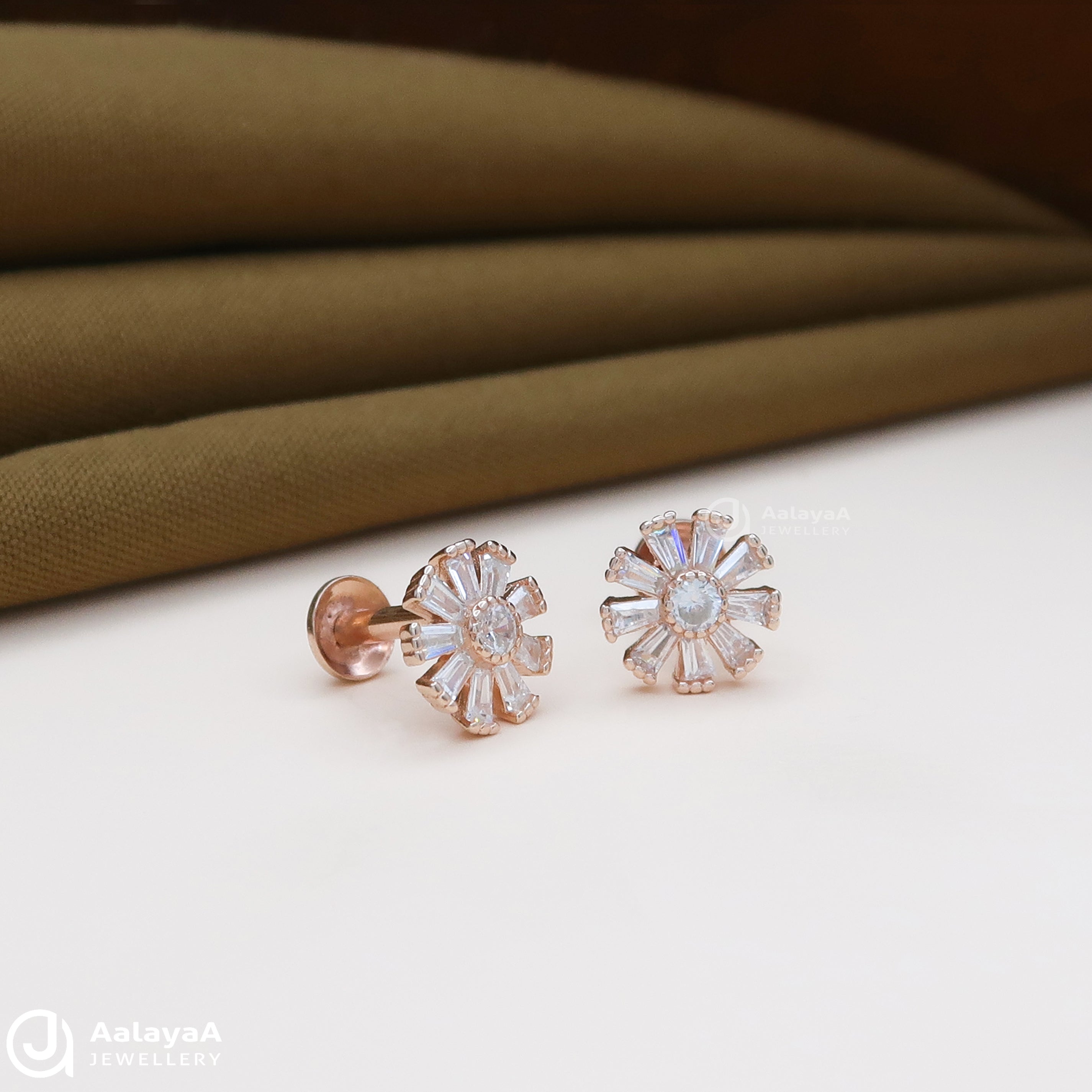 Silver Rosegold White Floral Earrings