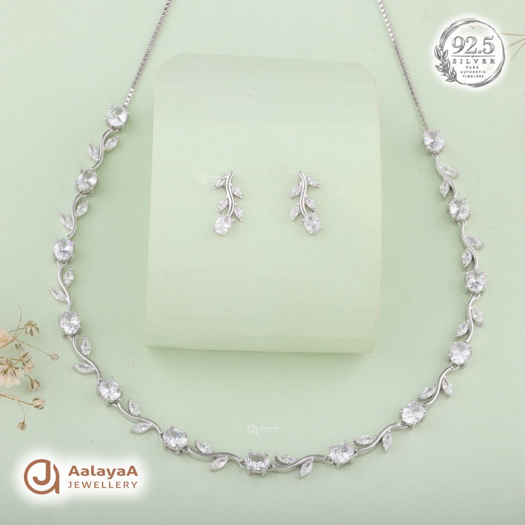 Silver Crystal Vine Necklace Set