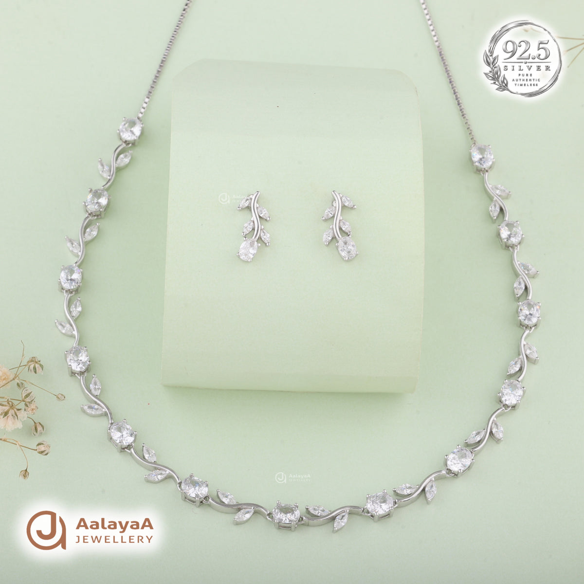 Silver Crystal Vine Necklace Set