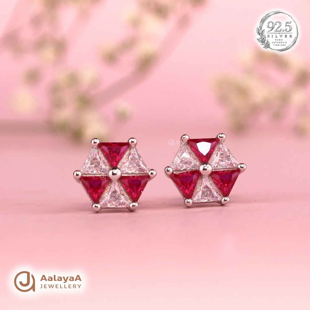 Silver Ruby Pinwheel Earring