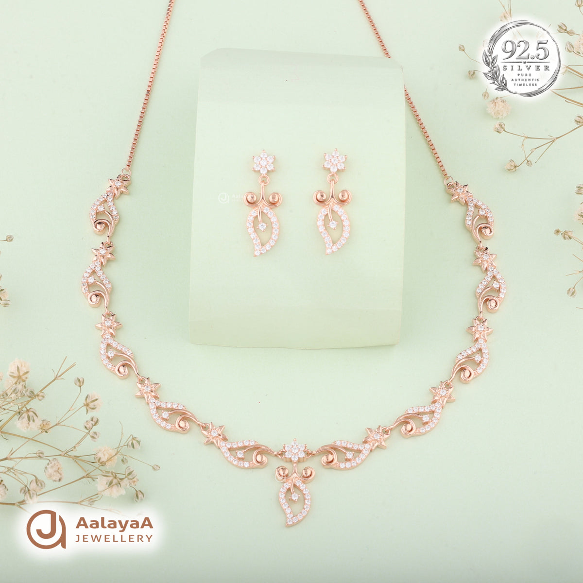Silver Rose Gold Starlina Swirl Necklace Set