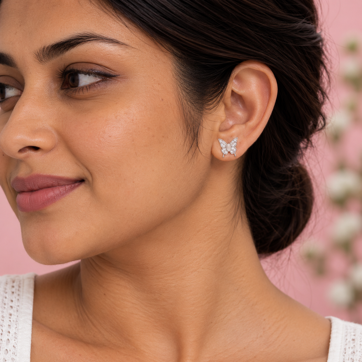 Silver Crystal Butterfly Earring
