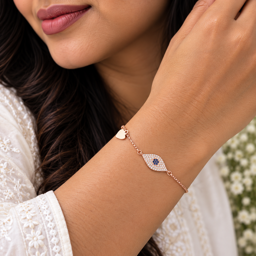 Silver Rosegold Evil Eye Heart Bracelet