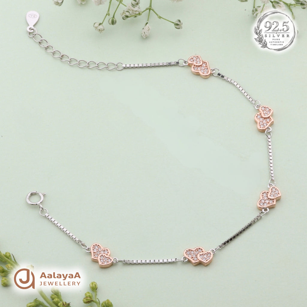 Silver Rosegold Twin Heart Bracelet