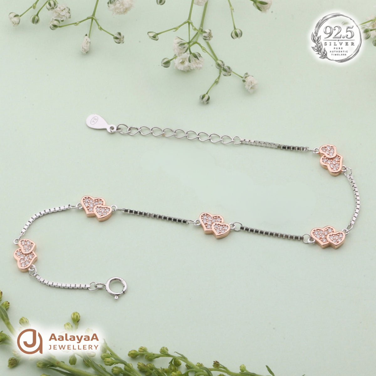 Silver Rosegold Twin Heart Bracelet