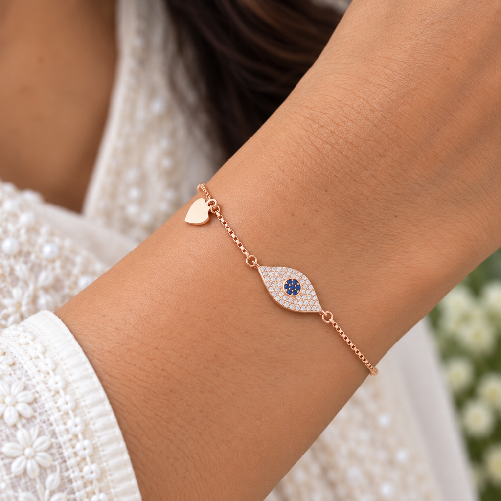 Silver Rosegold Evil Eye Heart Bracelet