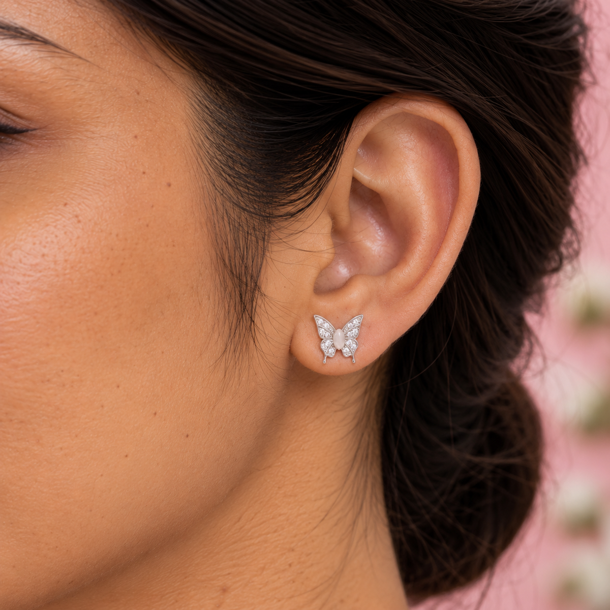 Silver Crystal Butterfly Earring
