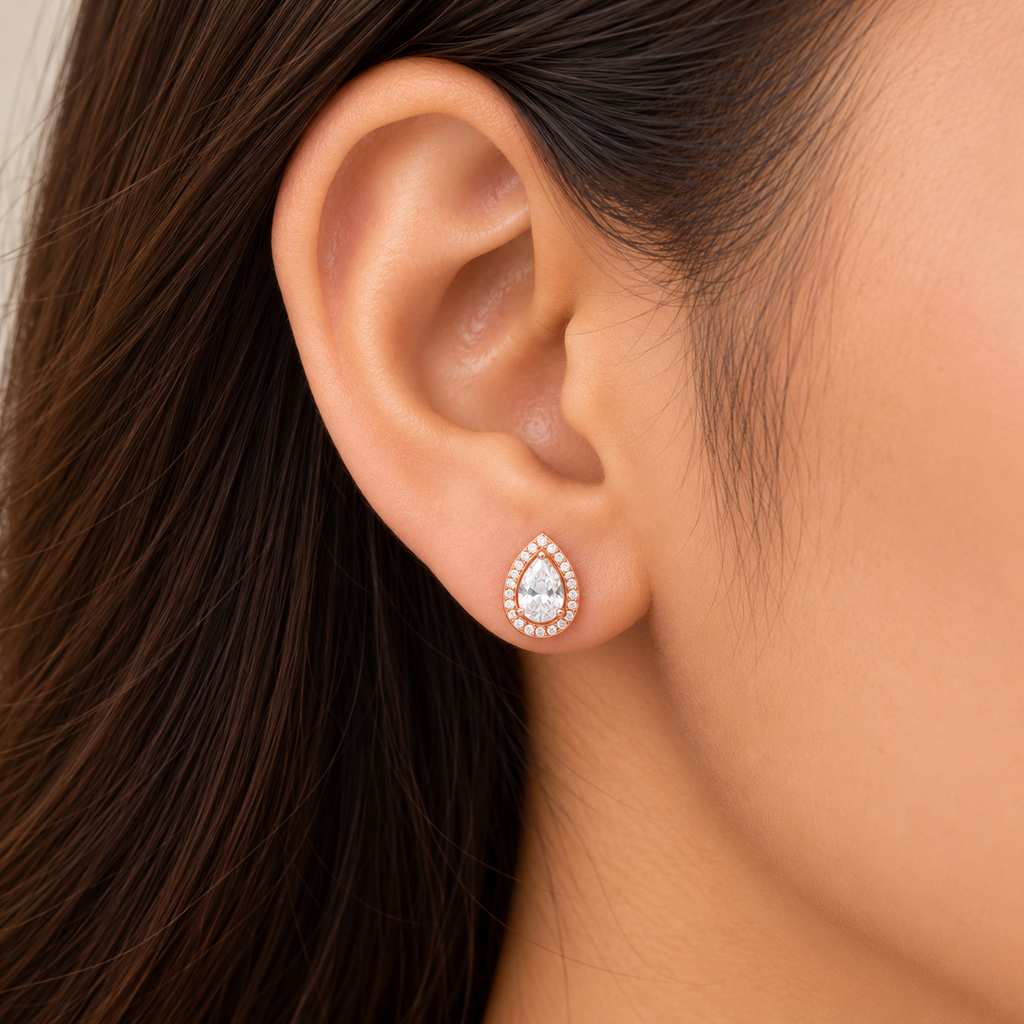 Silver RoseGold Evana Teardrop Necklace Set