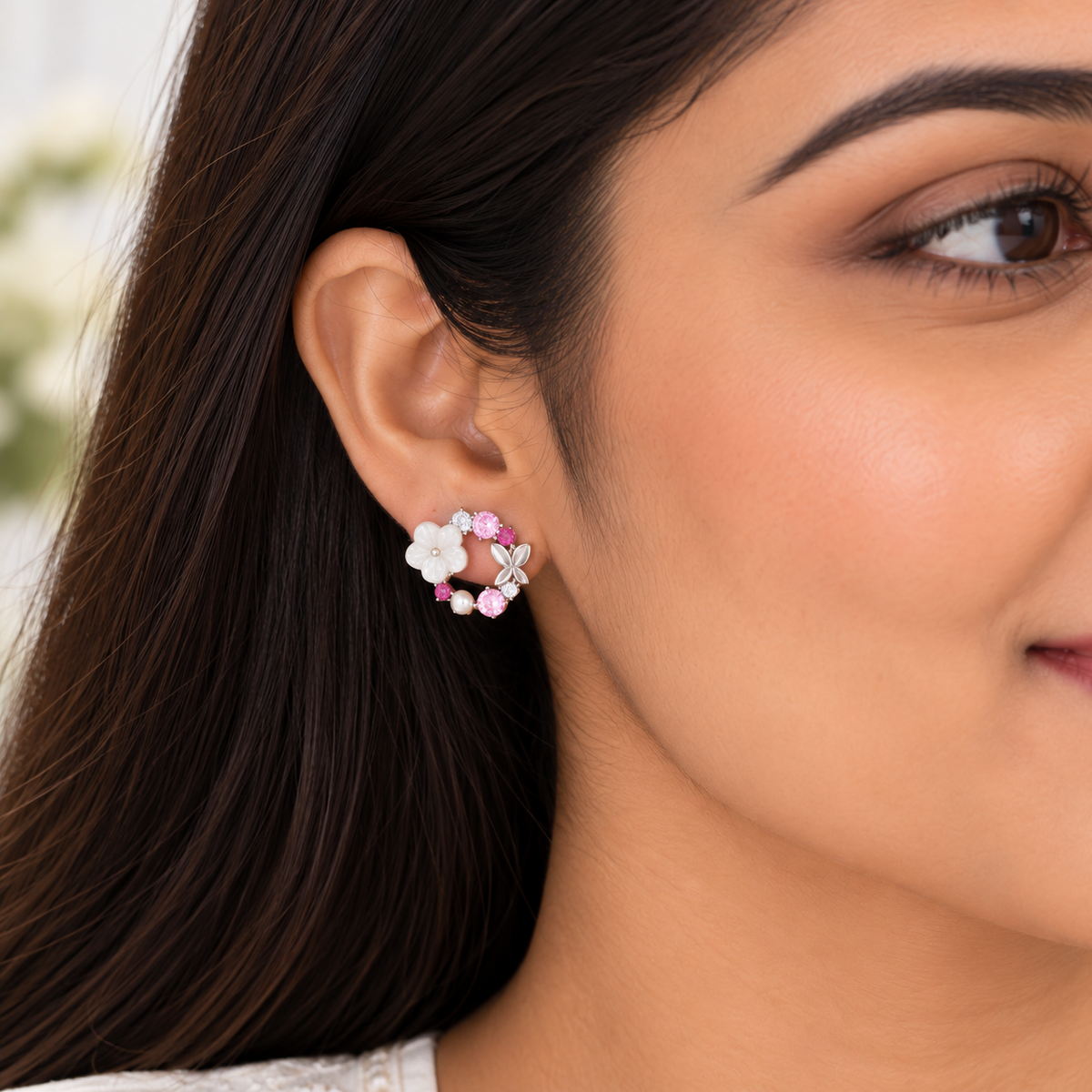 Silver Blush Blossom Necklace Set