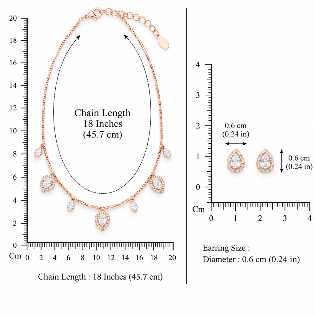 Silver RoseGold Evana Teardrop Necklace Set