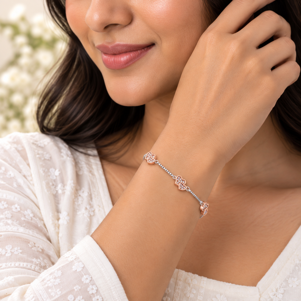 Silver Rosegold Twin Heart Bracelet