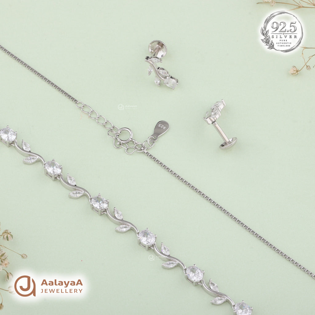 Silver Crystal Vine Necklace Set