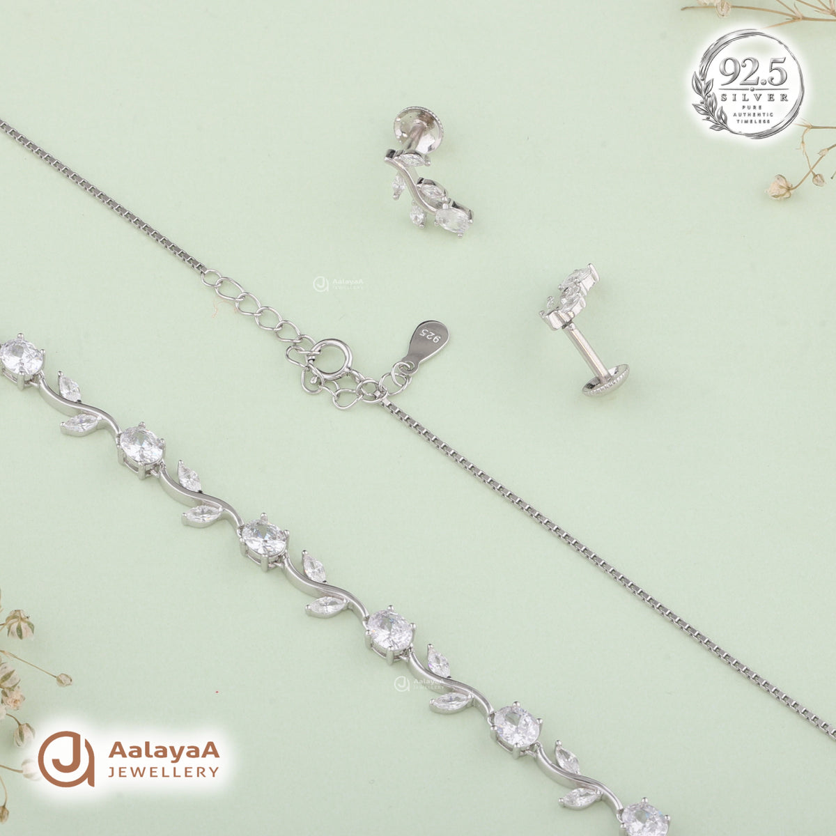 Silver Crystal Vine Necklace Set