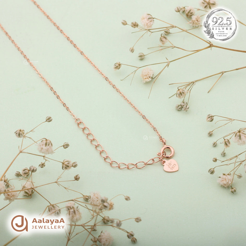 Silver Rosegold Crystal Petal Drop Chain Pendant