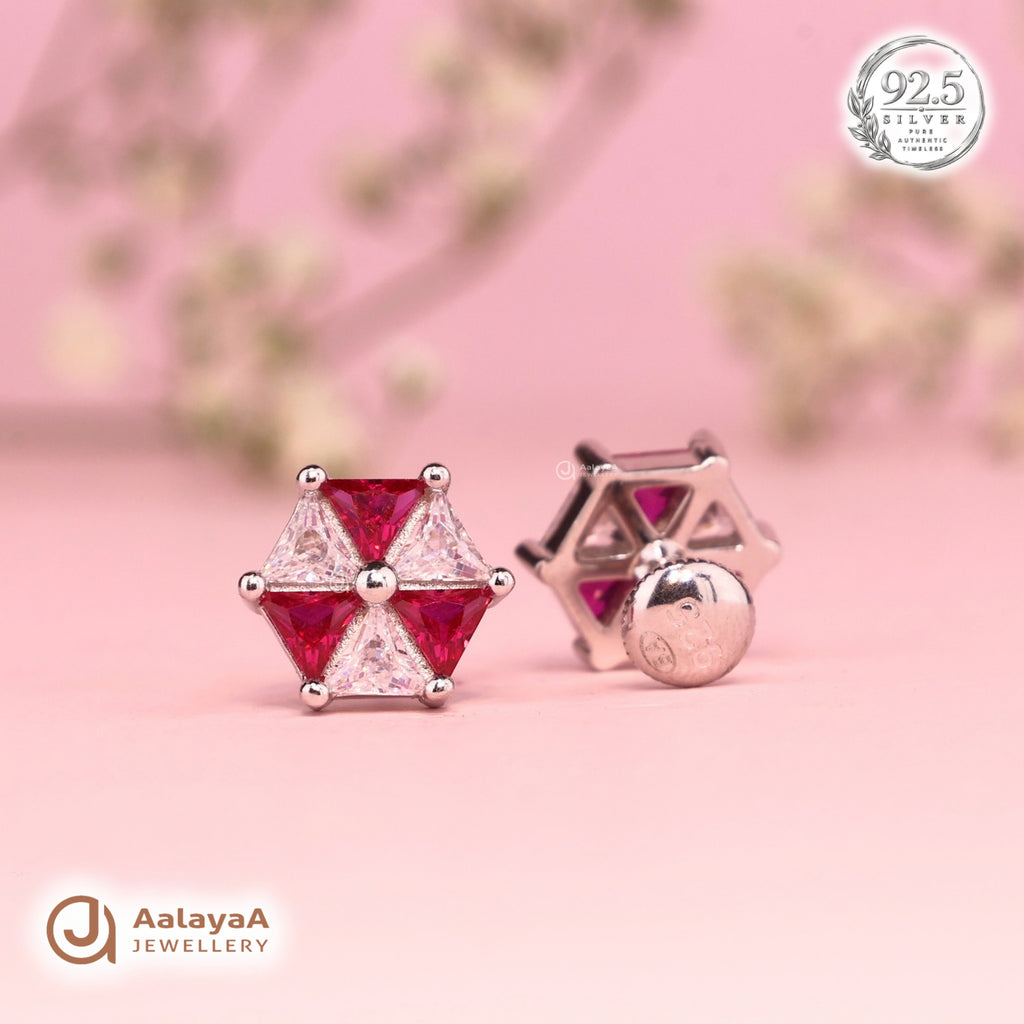 Silver Ruby Pinwheel Earring