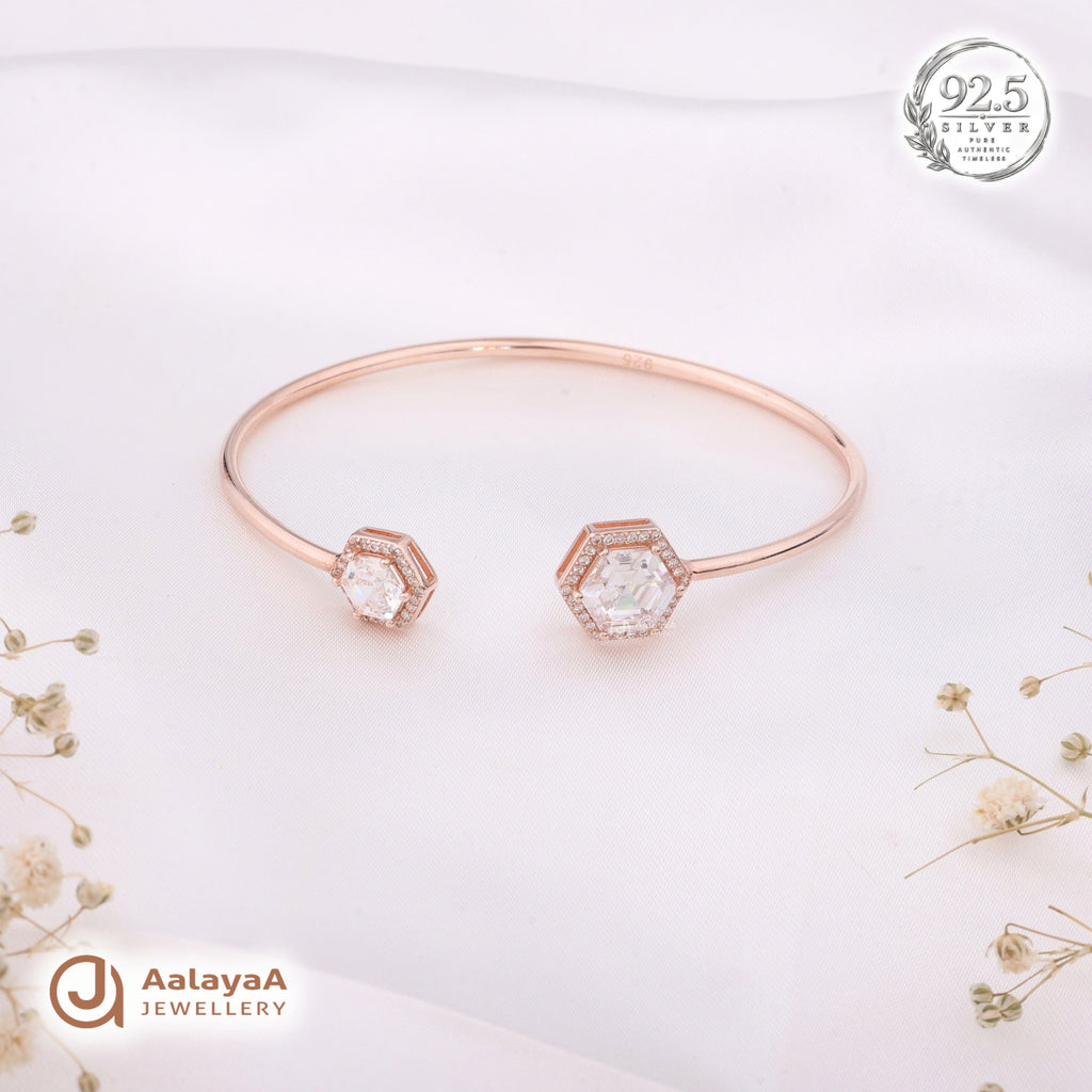 Silver Rosegold Hexa Crystal Kada
