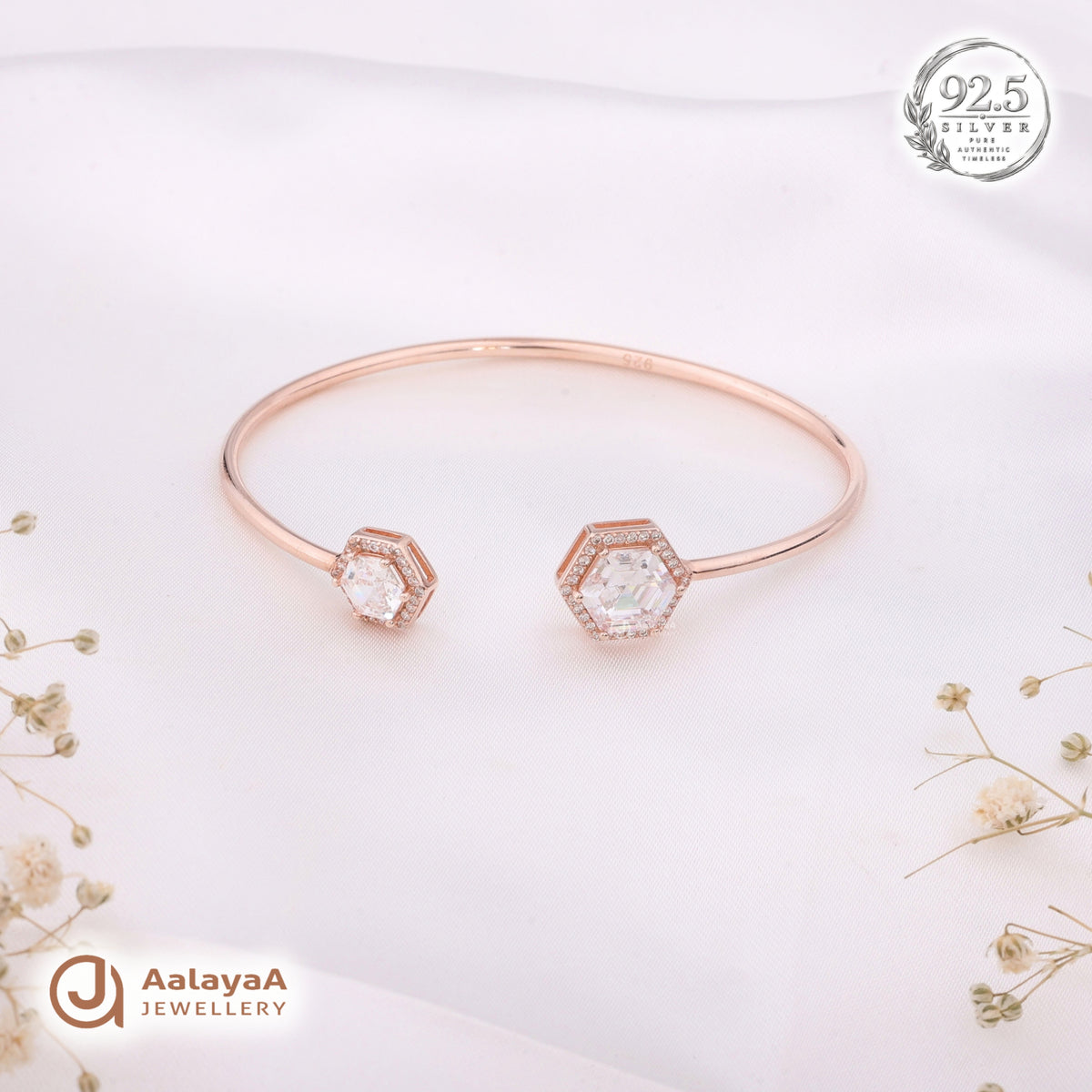 Silver Rosegold Hexa Crystal Kada