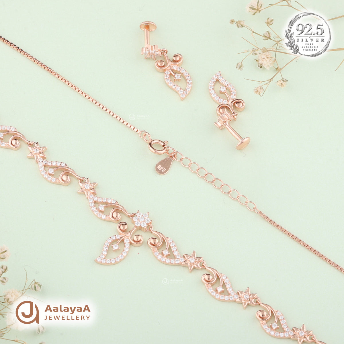Silver Rose Gold Starlina Swirl Necklace Set