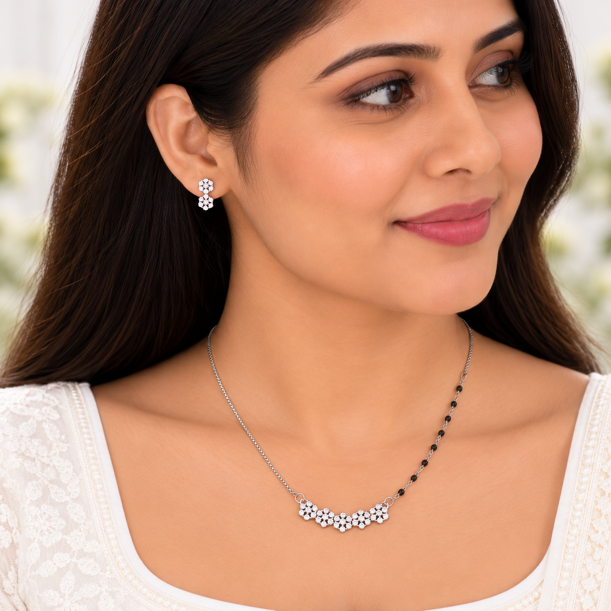 Silver Floral Harmony Necklace Set