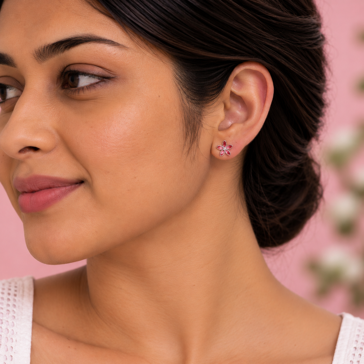 Silver Pink Blossom Earring